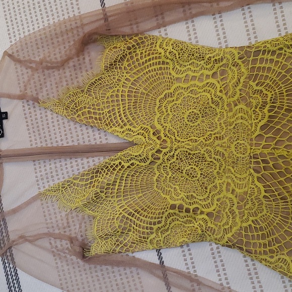 For Love & Lemons Chartreuse yellow lace dress - Picture 3 of 9